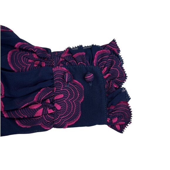 Trina Turk Women's St Marks Silk Blend Button-Up Blouse Size XL Blue/PInk NWT - Picture 10 of 16